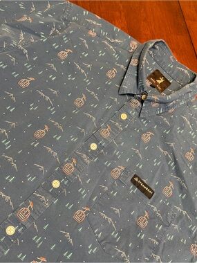 Jack+Sage Steamboat Springs AOP Gondola Ski Mountains Print Camp Shirt Mens XL